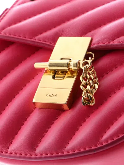 Pre-owned Chloé Drew Bijou Quilted Leather Nano Crossbody Bag In Pink