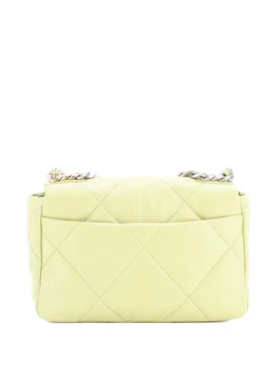 Pre-owned Chanel 19 Flap Bag Quilted Leather Medium Crossbody Bag In Green