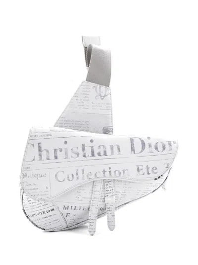 Pre-owned Dior Daniel Arsham Saddle Printed Leather Crossbody Bag In White