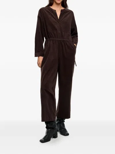 Bimba Y Lola Drawstring Corduroy Jumpsuit In Brown