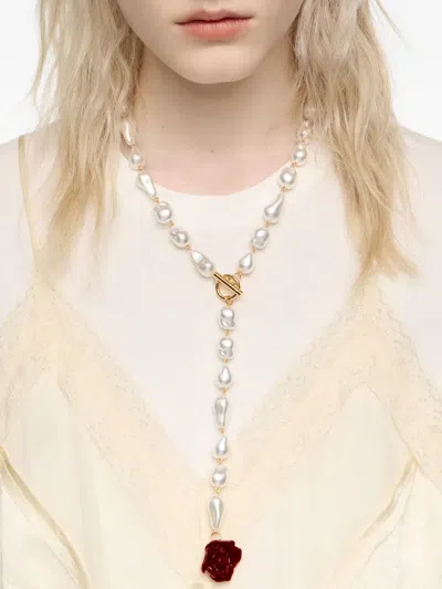 Bimba Y Lola Rose Glass Necklace In White