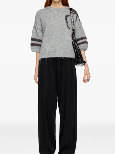 Bimba Y Lola Embellished Stripe-detail Sweater In Gray