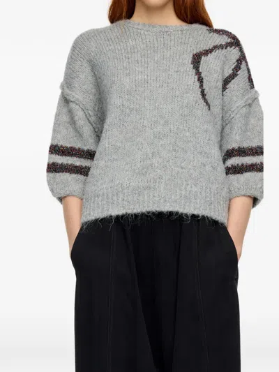 Bimba Y Lola Embellished Stripe-detail Sweater In Gray