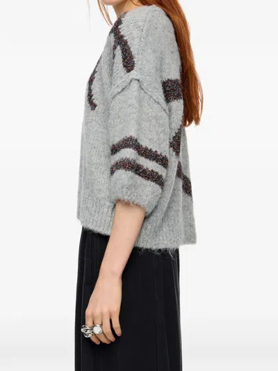 Bimba Y Lola Embellished Stripe-detail Sweater In Gray