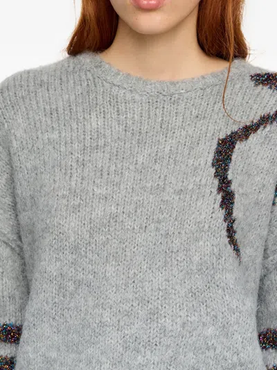 Bimba Y Lola Embellished Stripe-detail Sweater In Gray
