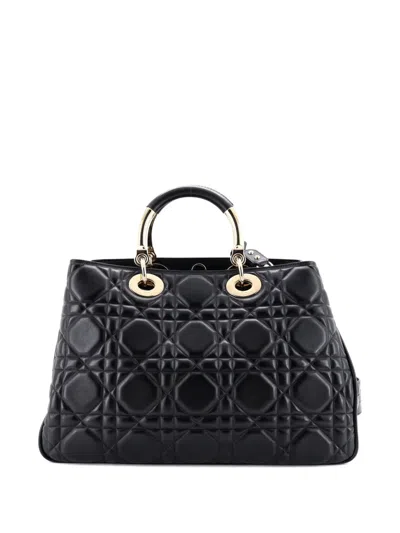 Pre-owned Dior Lady 95.22 Bag Cannage Embossed Leather Large Tote Bag In Black