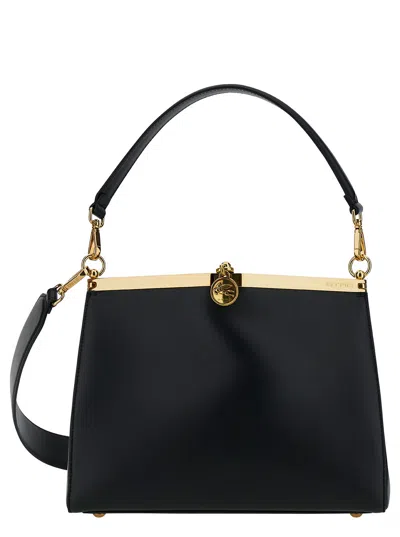 Etro Medium Vela Black Shoulder Bag With Logo And Pegasus Charm In Leather Woman In Black