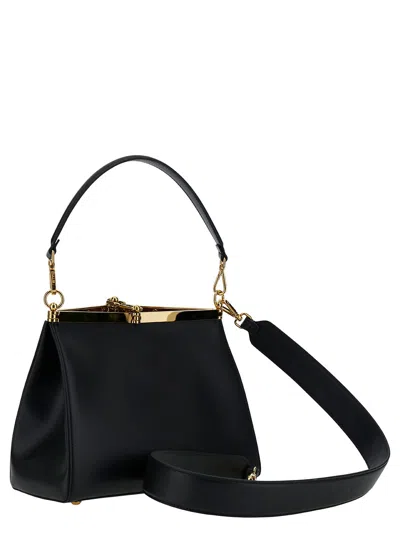 Etro Medium Vela Black Shoulder Bag With Logo And Pegasus Charm In Leather Woman In Black