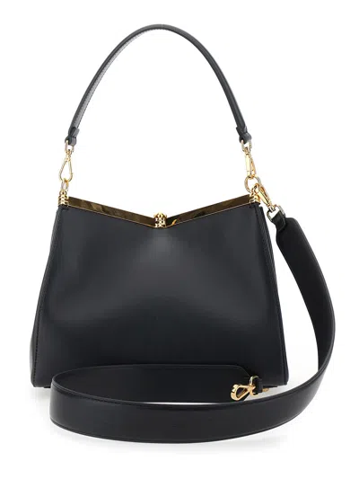Etro Medium Vela Black Shoulder Bag With Logo And Pegasus Charm In Leather Woman In Black