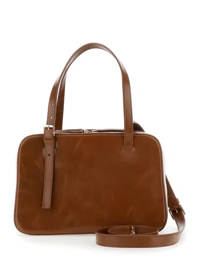 Apc Virginie Brown Shoulder Bag With Removable Shoulder Strap And Front Logo In Leather Woman