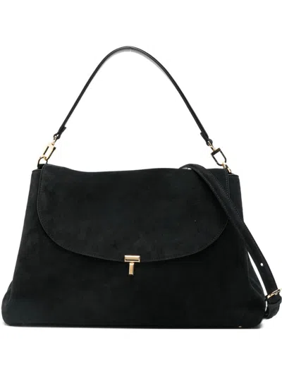 Totême Toteme T-lock Suede Leather Tote Bag In Black