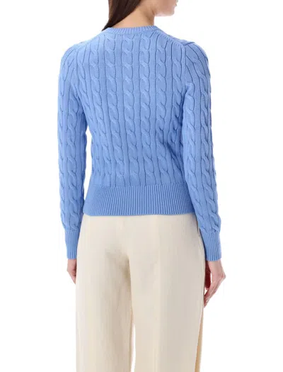 Polo Ralph Lauren Braided Crewneck Cardigan With Logo In Blue