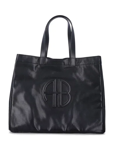 Anine Bing Large Rio Monogram Tote In Black