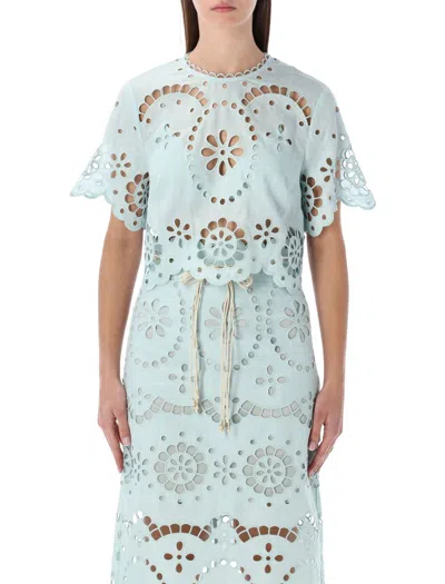 Zimmermann Awaken Light Blue Broderie Anglaise Top In Green