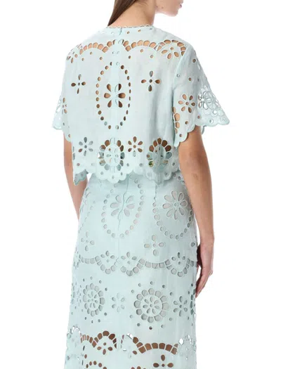 Zimmermann Awaken Light Blue Broderie Anglaise Top In Green