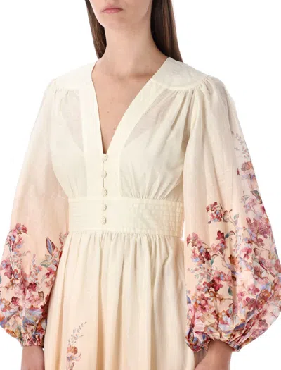 Zimmermann Womens Awaken Plunge Cotton-poplin Maxi Dress Ivory Floral In Neutral