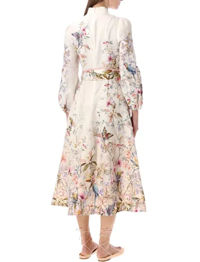 Zimmermann Womens Cream Aviary Rebellion Floral Linen Midi Dress Xs In Neutral