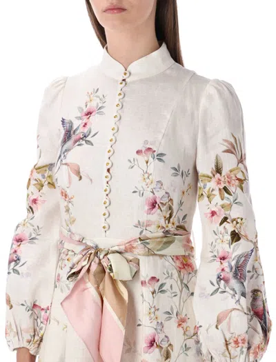 Zimmermann Womens Cream Aviary Rebellion Floral Linen Midi Dress Xs In Neutral