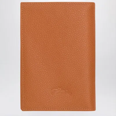 Longchamp Le Foulonné Amber-coloured Passport Case In Brown