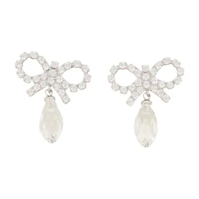 Self-portrait Bow Droplet Earrings In White