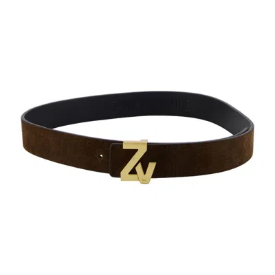 Zadig & Voltaire Womens Wood Zv Initiale Branded-buckle Suede Belt In Brown