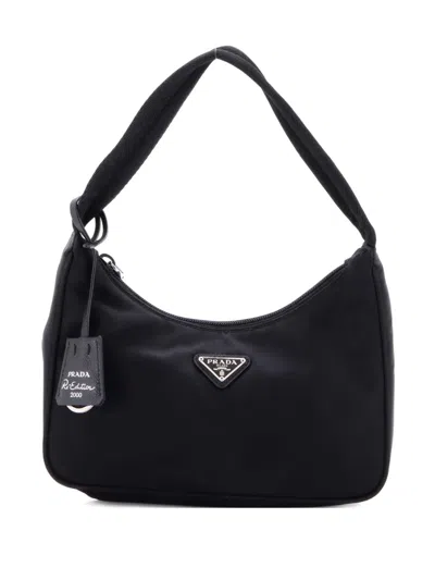 Pre-owned Prada Re-edition 2000 Tessuto Mini Hobo Bag In Black