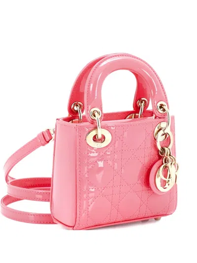 Pre-owned Dior Lady  Bag Cannage Quilt Patent Micro Crossbody Bag In Pink