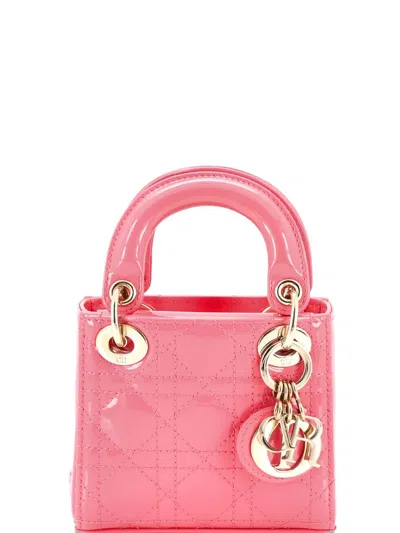 Pre-owned Dior Lady  Bag Cannage Quilt Patent Micro Crossbody Bag In Pink