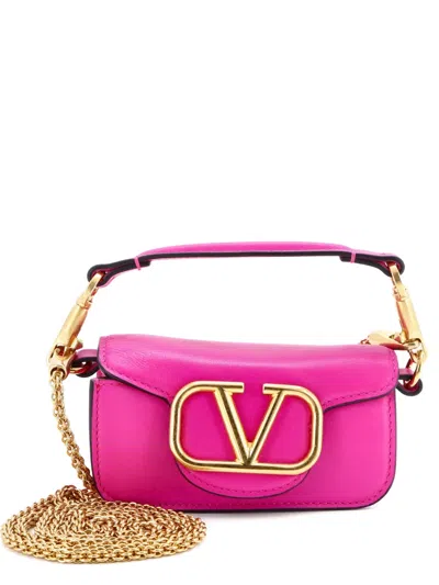 Pre-owned Valentino Garavani Vlogo Loco Flap Leather Mini Shoulder Bag In Pink