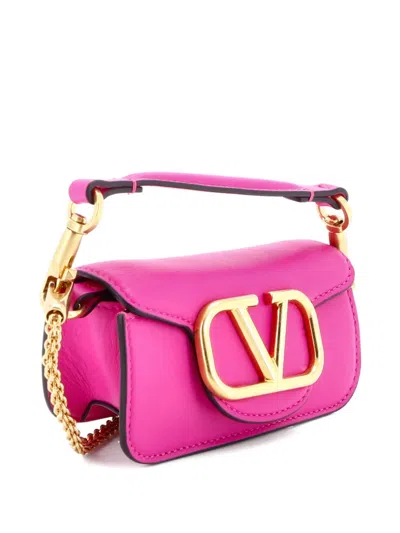 Pre-owned Valentino Garavani Vlogo Loco Flap Leather Mini Shoulder Bag In Pink
