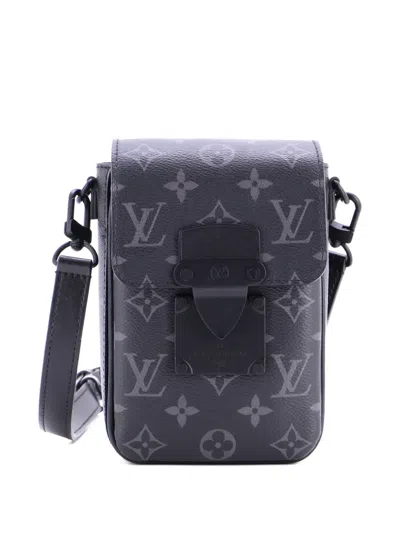 Pre-owned Louis Vuitton S Lock Vertical Wearable Wallet Monogram Eclipse Canvas Crossbody Bag In Black