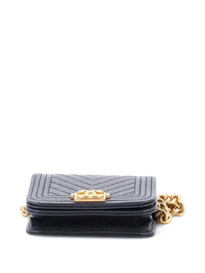 Pre-owned Chanel Boy Flap Chain Chevron Caviar Belt Bag In Gray