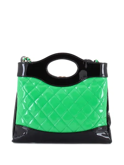 Pre-owned Chanel 31 Shopping Bag Quilted Patent Mini Tote Bag In Black