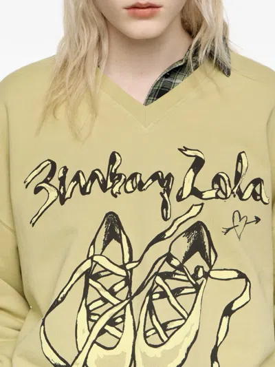 Bimba Y Lola Graphic V-neck Sweatshirt In Neutral