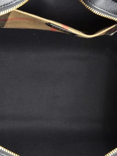 Pre-owned Burberry Banwell Leather And House Check Canvas Small Tote Bag In Black