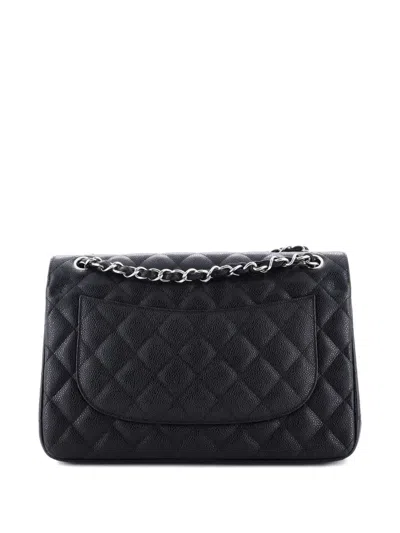 Pre-owned Chanel Classic Double Flap Bag Quilted Caviar Jumbo Shoulder Bag In Black