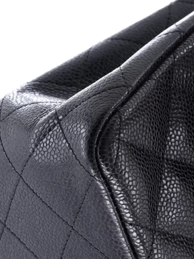 Pre-owned Chanel Classic Double Flap Bag Quilted Caviar Jumbo Shoulder Bag In Black