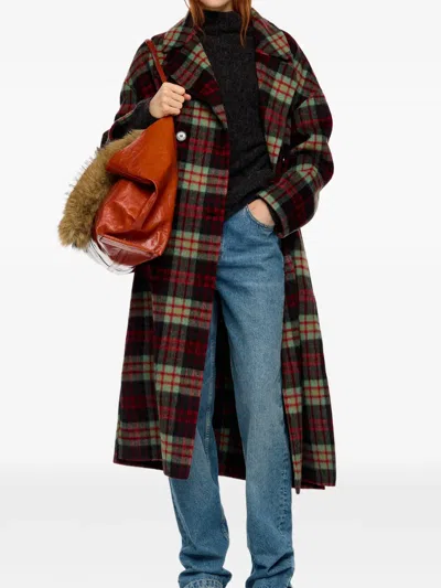 Bimba Y Lola Button-up Plaid Coat In Red