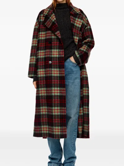 Bimba Y Lola Button-up Plaid Coat In Red