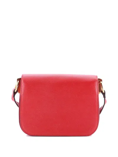 Pre-owned Prada Embleme Flap Bag Saffiano Leather Small Shoulder Bag In Red