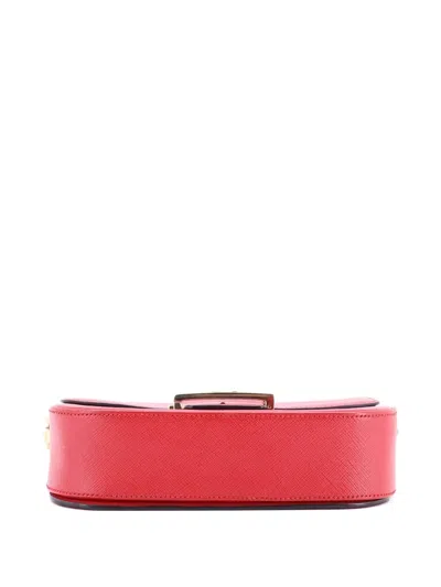 Pre-owned Prada Embleme Flap Bag Saffiano Leather Small Shoulder Bag In Red