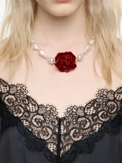 Bimba Y Lola Rose Pearl Necklace In White