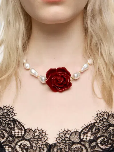 Bimba Y Lola Rose Pearl Necklace In White