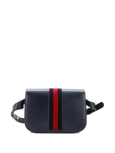 Pre-owned Gucci Horsebit 1955 Leather With Web Velvet Detail Small Shoulder Bag In Blue