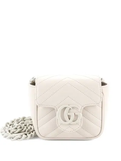 Pre-owned Gucci Gg Marmont Flap Matelasse Leather Mini Belt Bag In Neutral