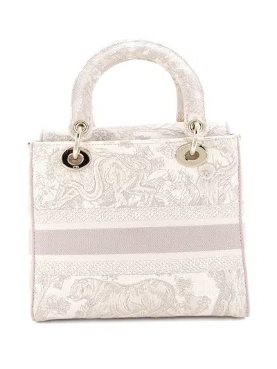 Pre-owned Dior Toile De Jouy Lady D-lite Bag Embroidered Canvas Tote Bag In Pink