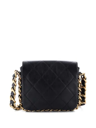 Pre-owned Chanel Framing Chain Flap Bag Quilted Calfskin Small Shoulder Bag In Black