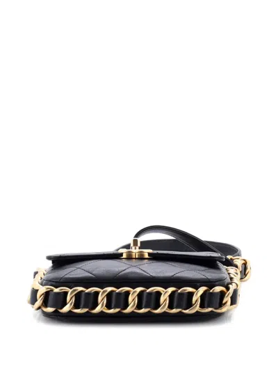 Pre-owned Chanel Framing Chain Flap Bag Quilted Calfskin Small Shoulder Bag In Black