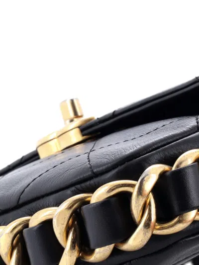 Pre-owned Chanel Framing Chain Flap Bag Quilted Calfskin Small Shoulder Bag In Black