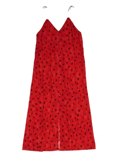 Bimba Y Lola Button-up Polka-dot Maxi Dress In Red